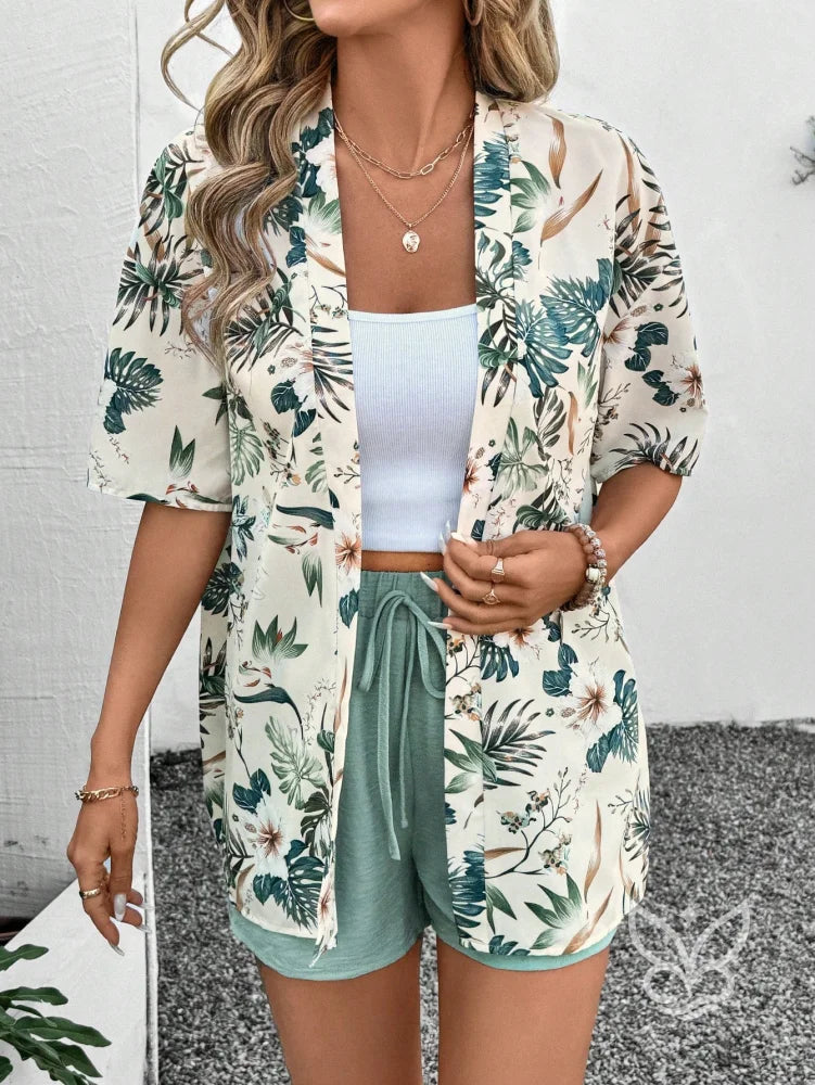 Conjunto Kimono Estampado Animal Print E Shorts Solto Estampa 2 / PP Conjunto Kimono Estampado Animal Print E Shorts