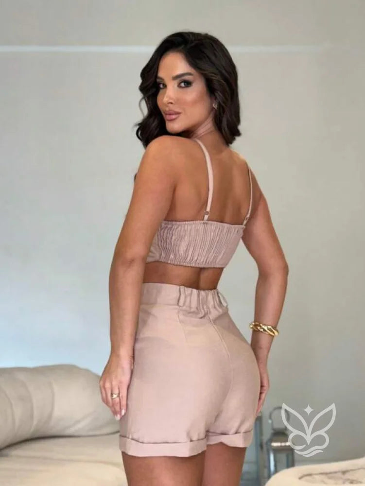 Conjunto Linho Cropped E Short Clochard Conjunto Linho Cropped E Short Clochard