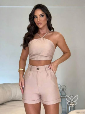 Conjunto Linho Cropped E Short Clochard Creme / PP Conjunto Linho Cropped E Short Clochard