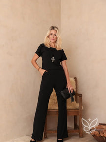 Conjunto Loungewear Com Blusa Básica E Calça De Malha Preto / PP Conjunto Loungewear Com Blusa Básica E Calça De Malha