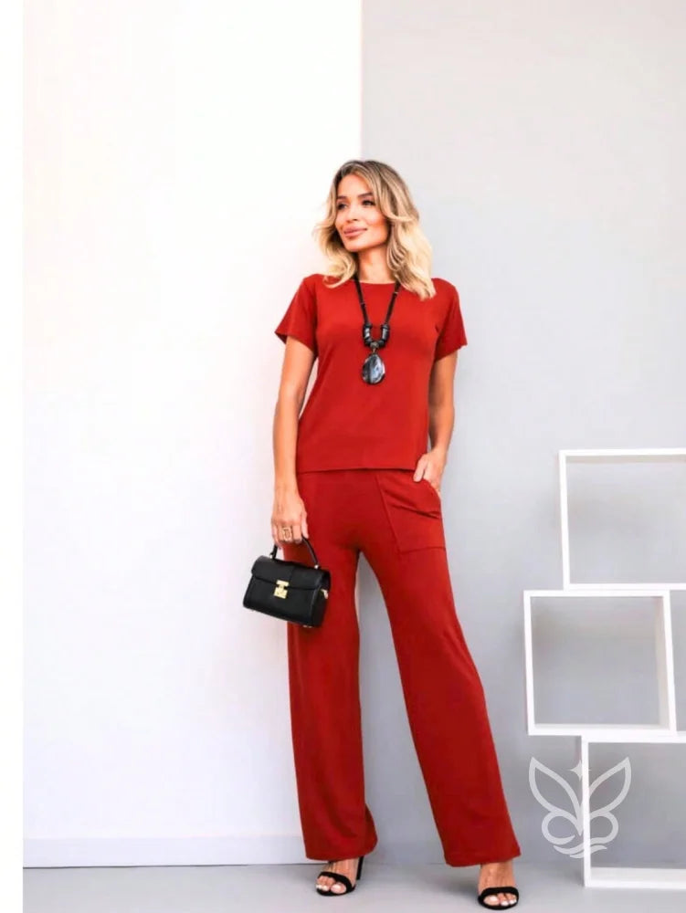 Conjunto Loungewear Com Blusa Básica E Calça De Malha Telha / PP Conjunto Loungewear Com Blusa Básica E Calça De Malha