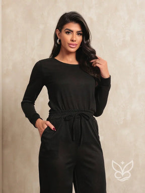 Conjunto Loungewear com Blusa Básica e Calça Wide Conjunto Loungewear com Blusa Básica e Calça Wide