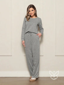 Conjunto Loungewear com Blusa Básica e Calça Wide Cinza / PP Conjunto Loungewear com Blusa Básica e Calça Wide