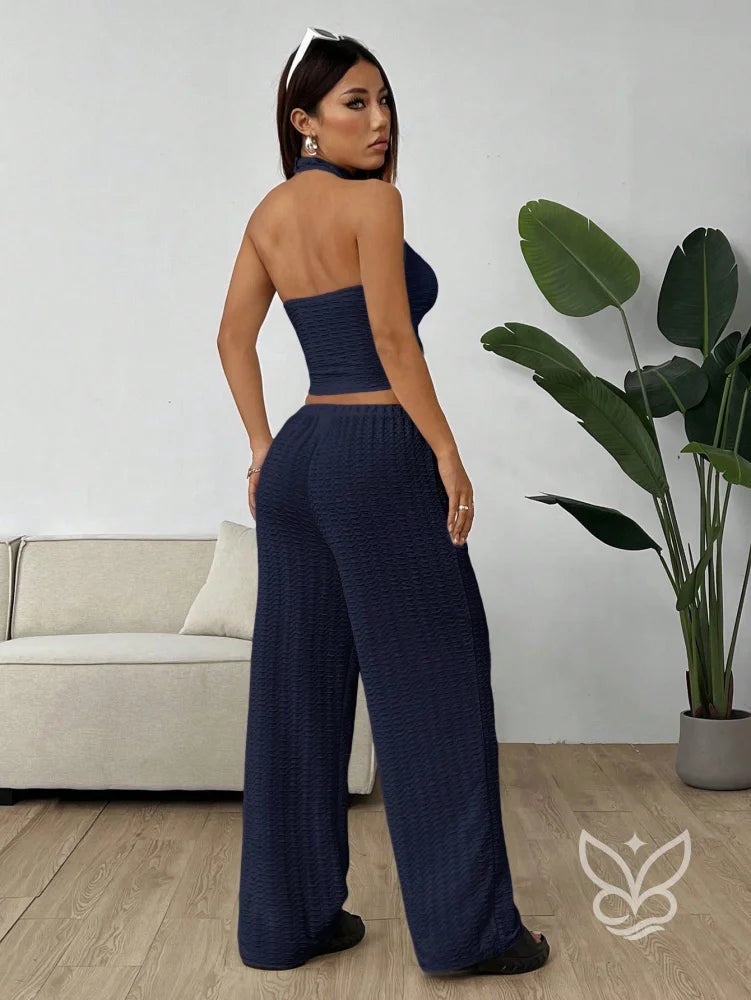 Conjunto Loungewear Com Calça Reta E Cropped Canelado Conjunto Loungewear Com Calça Reta E Cropped Canelado