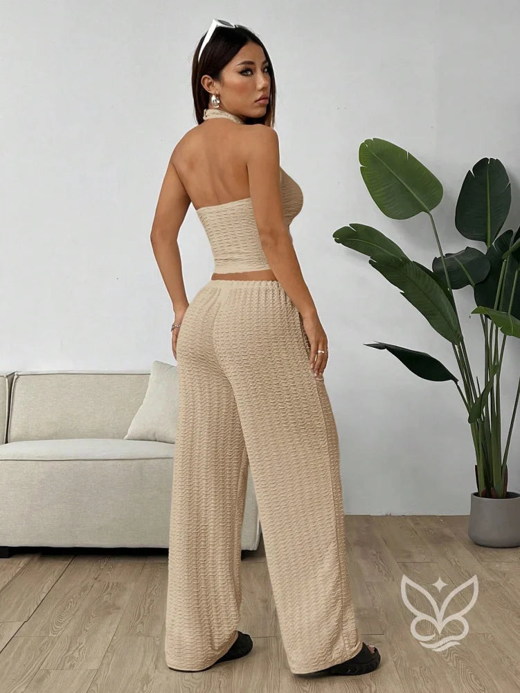 Conjunto Loungewear Com Calça Reta E Cropped Canelado Conjunto Loungewear Com Calça Reta E Cropped Canelado