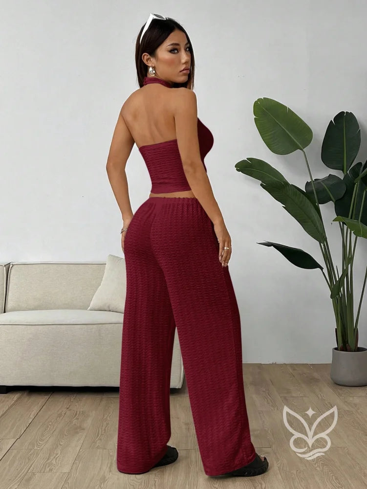 Conjunto Loungewear Com Calça Reta E Cropped Canelado Conjunto Loungewear Com Calça Reta E Cropped Canelado