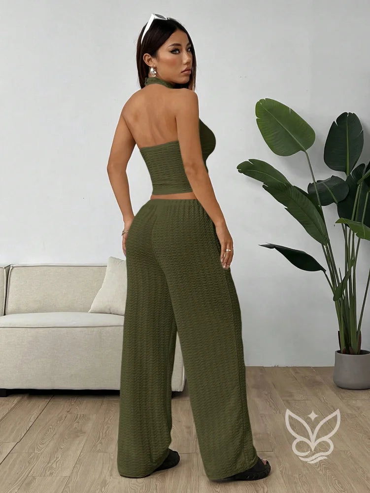 Conjunto Loungewear Com Calça Reta E Cropped Canelado Conjunto Loungewear Com Calça Reta E Cropped Canelado