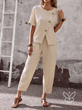 Conjunto Loungewear De Viscose Com Botões Laterais E Calça Jogger Caqui / PP Conjunto Loungewear De Viscose Com Botões