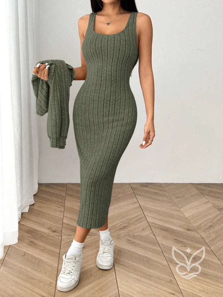 Conjunto Loungewear Tricotado Cardigan Cropped E Saia Midi Ajustada Conjunto Loungewear Tricotado Cardigan Cropped E