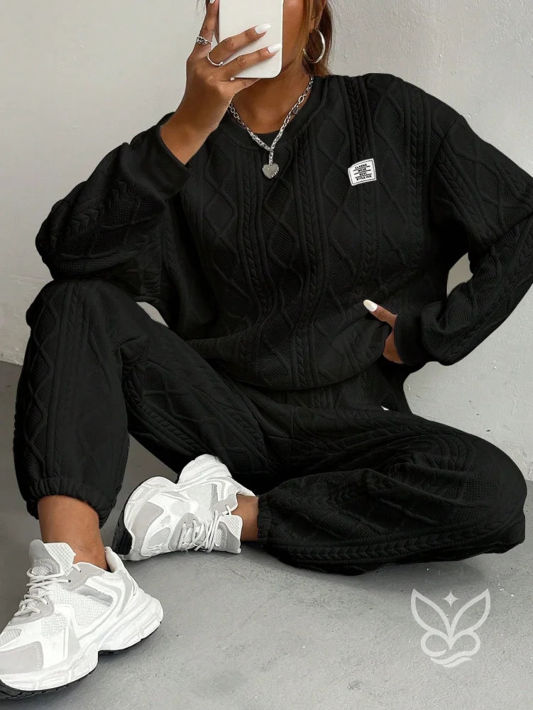 Conjunto Moletom Casual Blusão E Calça Preto / PP Conjunto Moletom Casual Blusão E Calça