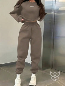 Conjunto Moletom Com Capuz Com Cordão E Calça Com Bolso Caqui / PP Conjunto Moletom Com Capuz Com Cordão E Calça Com