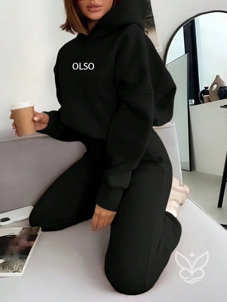 Conjunto Moletom Com Capuz Com Cordão E Calça Com Bolso Preto / PP Conjunto Moletom Com Capuz Com Cordão E Calça Com