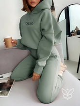 Conjunto Moletom Com Capuz Com Cordão E Calça Com Bolso Verde Oliva / PP Conjunto Moletom Com Capuz Com Cordão E Calça
