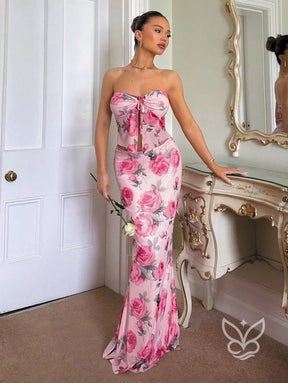 Conjunto Saia Longa E Cropped Tomara Que Caia Estampa Floral Conjunto Alfaiataria Cropped De Alças Finas E Calça
