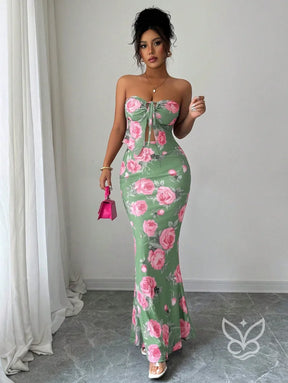 Conjunto Saia Longa E Cropped Tomara Que Caia Estampa Floral Conjunto Alfaiataria Cropped De Alças Finas E Calça