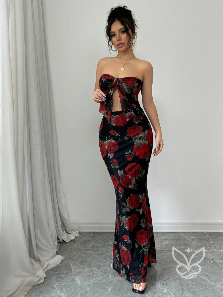 Conjunto Saia Longa E Cropped Tomara Que Caia Estampa Floral Conjunto Alfaiataria Cropped De Alças Finas E Calça