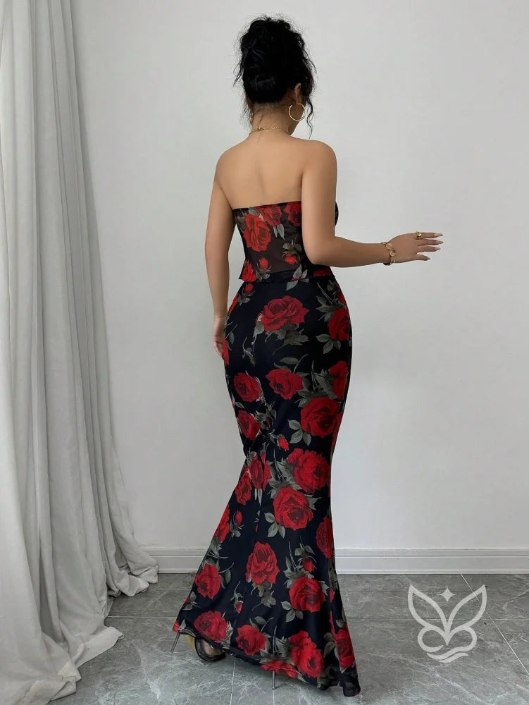 Conjunto Saia Longa E Cropped Tomara Que Caia Estampa Floral Conjunto Alfaiataria Cropped De Alças Finas E Calça