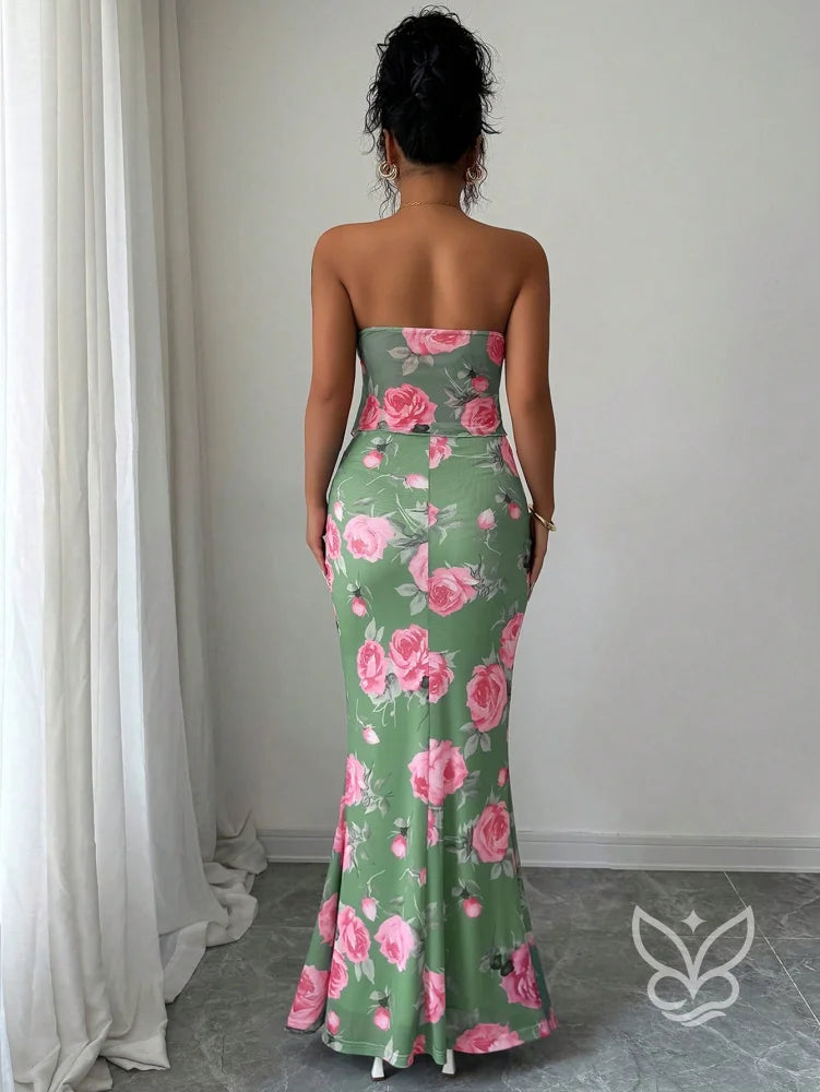 Conjunto Saia Longa E Cropped Tomara Que Caia Estampa Floral Conjunto Alfaiataria Cropped De Alças Finas E Calça