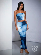 Conjunto Tomara Que Caia Com Estampa E Saia Longa Ajustada Azul / PP Conjunto Tomara Que Caia Com Estampa E Saia Longa