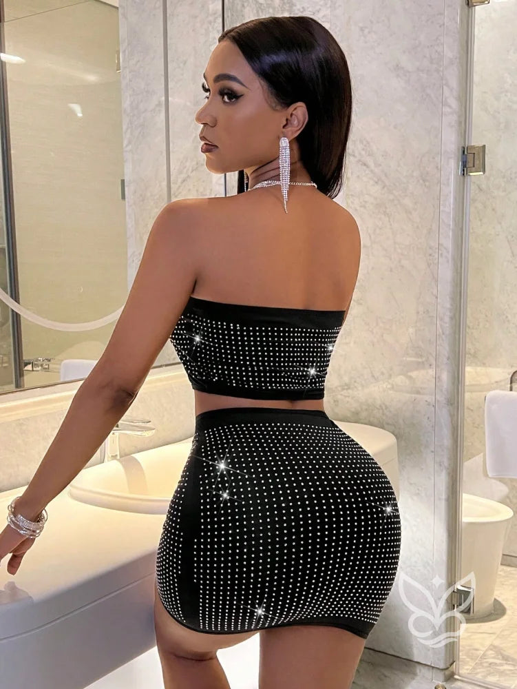 Conjunto Tomara Que Caia Com Mini Saia Bodycon E Strass Conjunto Tomara Que Caia Com Mini Saia Bodycon E Strass