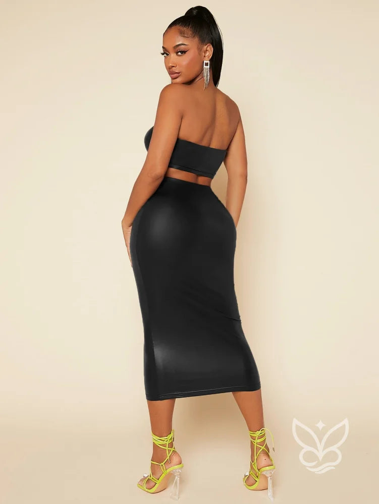 Conjunto Tomara Que Caia Com Saia Midi Ajustada Conjunto Tomara Que Caia Com Saia Midi Ajustada