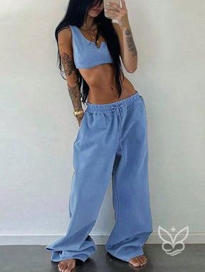 Conjunto Top Cropped Com Alça Única E Calça Jogger Conjunto Top Cropped Com Alça Única E Calça Jogger