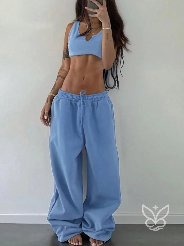Conjunto Top Cropped Com Alça Única E Calça Jogger Azul / PP Conjunto Top Cropped Com Alça Única E Calça Jogger