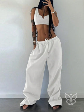 Conjunto Top Cropped Com Alça Única E Calça Jogger Branco / PP Conjunto Top Cropped Com Alça Única E Calça Jogger
