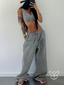 Conjunto Top Cropped Com Alça Única E Calça Jogger Cinza / PP Conjunto Top Cropped Com Alça Única E Calça Jogger