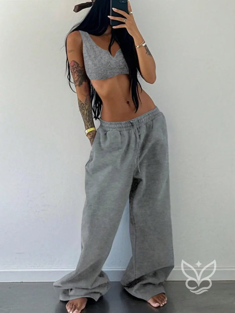 Conjunto Top Cropped Com Alça Única E Calça Jogger Cinza / PP Conjunto Top Cropped Com Alça Única E Calça Jogger