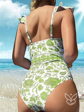 Maiô Estampado Com Bojo E Babados Nos Ombros Maiô Estampado Com Bojo E Babados Nos Ombros