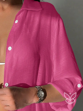 Saída de Praia Chemise com Botões e Manga ¾ Saída de Praia Chemise com Botões e Manga ¾