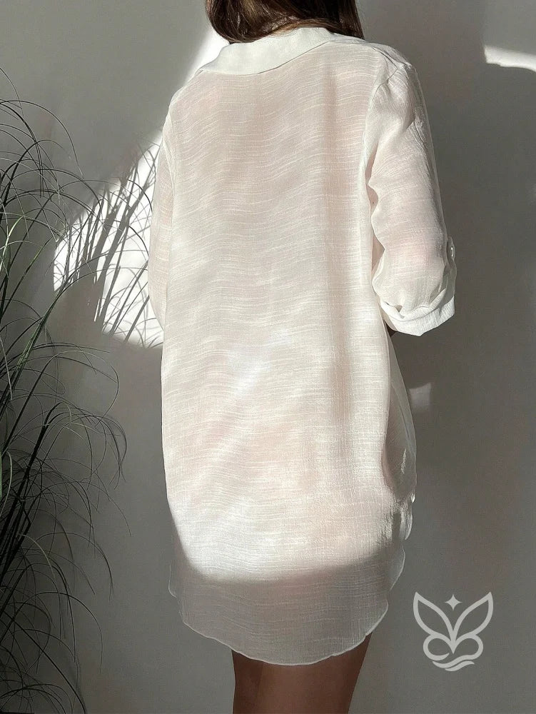 Saída de Praia Chemise com Botões e Manga ¾ Saída de Praia Chemise com Botões e Manga ¾