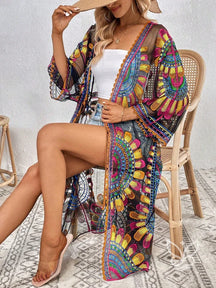 Saída de Praia Kimono Renda Bordado com Transparência Estampa 1 / PP Saída de Praia Kimono Renda Bordado com