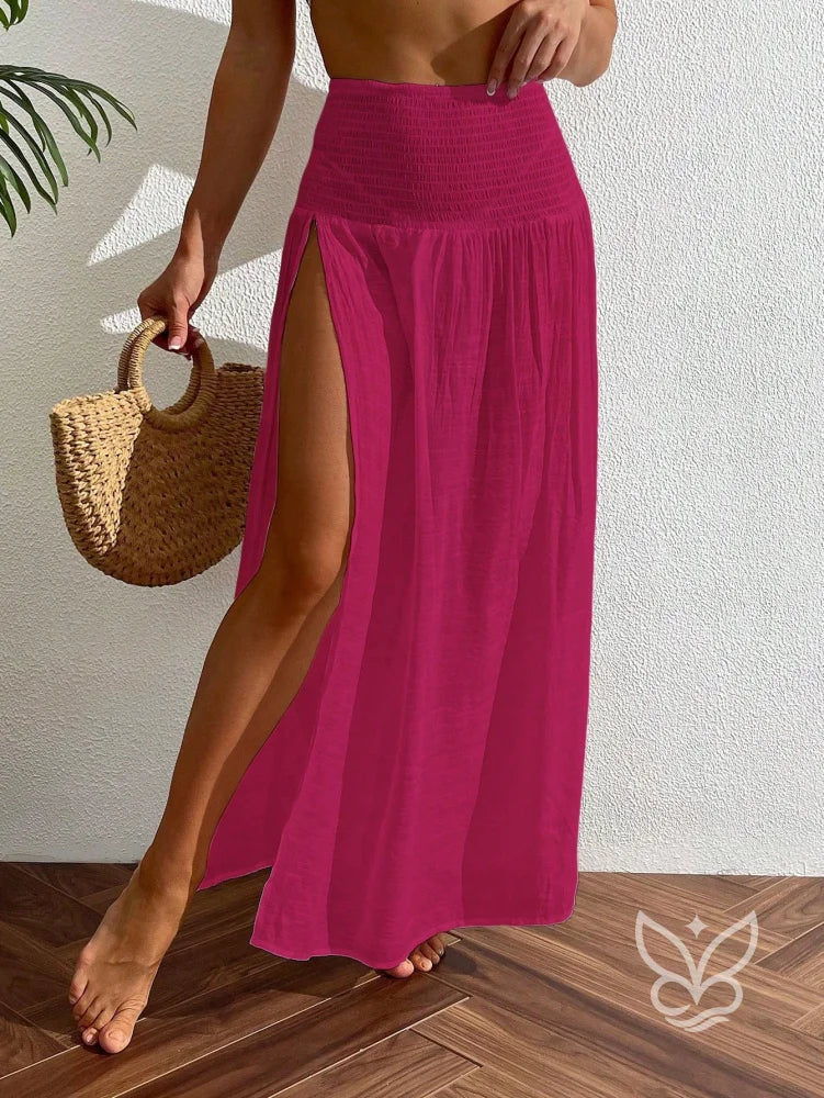 Saída de Praia Saia Longa com Fenda Lateral e Cós Elástico Rosa Pink / PP Saída de Praia Saia Longa com Fenda Lateral e