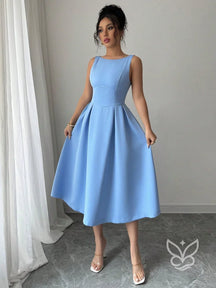 Vestido A-Line Midi Com Alças Largas E Caimento Nobre Azul / PP Vestido A-Line Midi Com Alças Largas E Caimento Nobre