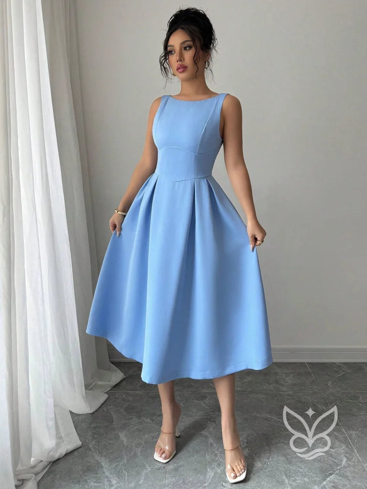 Vestido A-Line Midi Com Alças Largas E Caimento Nobre Azul / PP Vestido A-Line Midi Com Alças Largas E Caimento Nobre