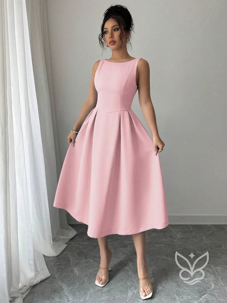 Vestido A-Line Midi Com Alças Largas E Caimento Nobre Rosa Chiclete / PP Vestido A-Line Midi Com Alças Largas E