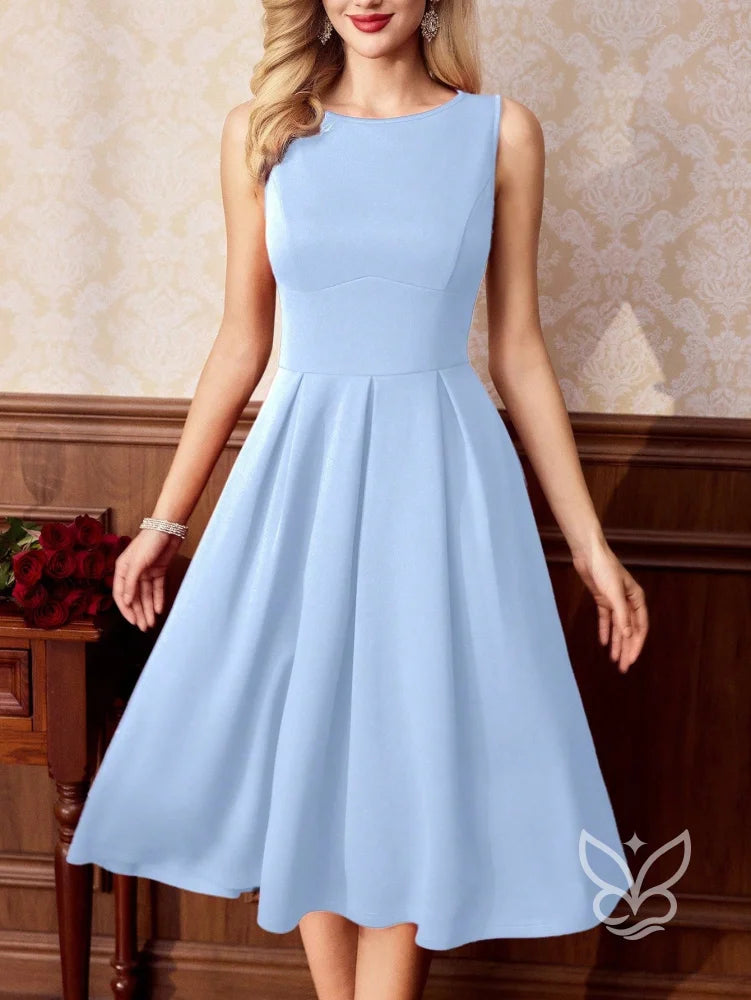 Vestido A-Line Midi Com Caimento Elegante E Sofisticação Azul Bebê / PP Vestido A-Line Midi Com Caimento Elegante E
