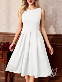 Vestido A-Line Midi Com Caimento Elegante E Sofisticação Branco / PP Vestido A-Line Midi Com Caimento Elegante E