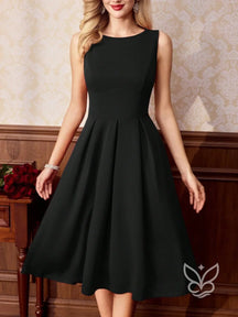 Vestido A-Line Midi Com Caimento Elegante E Sofisticação Preto / PP Vestido A-Line Midi Com Caimento Elegante E