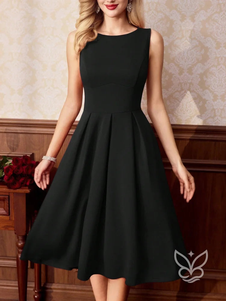 Vestido A-Line Midi Com Caimento Elegante E Sofisticação Preto / PP Vestido A-Line Midi Com Caimento Elegante E