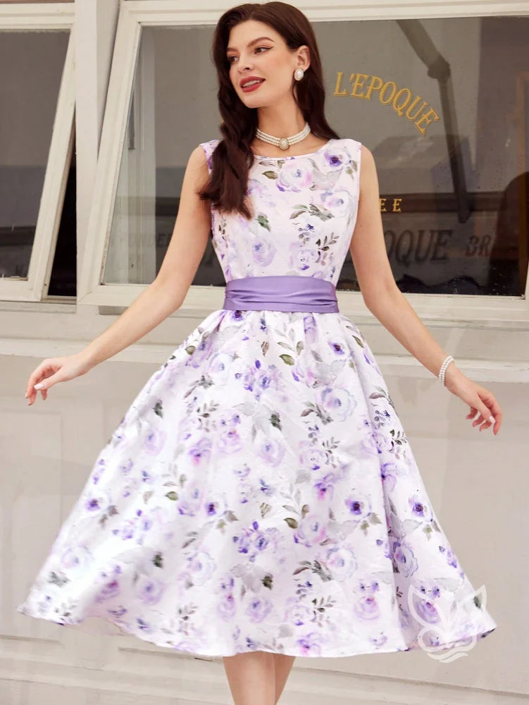 Vestido A-Line Renda Floral Com Cintura Marcada Romântico Malva / PP Vestido A-Line Renda Floral Com Cintura Marcada