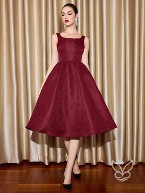 Vestido A-Line Texturizado Com Alças Largas E Elegância Vinho / PP Vestido A-Line Texturizado Com Alças Largas E
