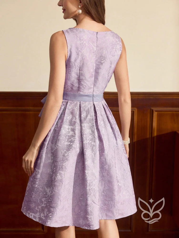 Vestido A-Line Texturizado Com Cintura Marcada E Laço Vestido A-Line Texturizado Com Cintura Marcada E Laço