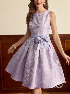 Vestido A-Line Texturizado Com Cintura Marcada E Laço Malva / PP Vestido A-Line Texturizado Com Cintura Marcada E Laço