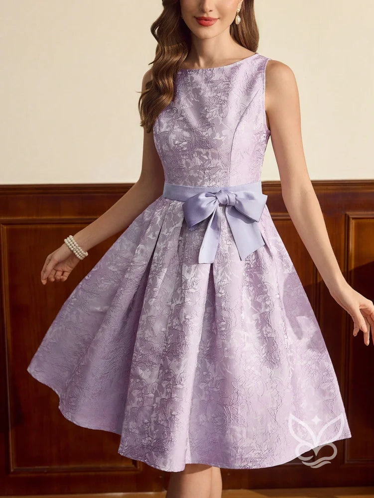 Vestido A-Line Texturizado Com Cintura Marcada E Laço Malva / PP Vestido A-Line Texturizado Com Cintura Marcada E Laço