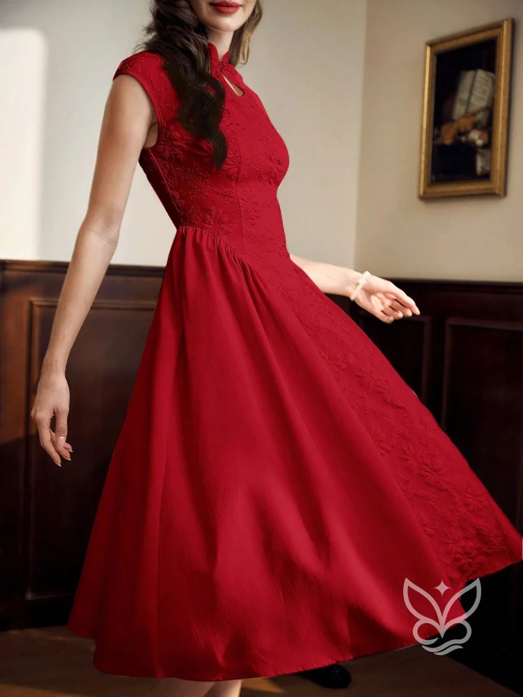 Vestido A-Line Texturizado Com Gola Alta E Elegância Vestido A-Line Texturizado Com Gola Alta E Elegância
