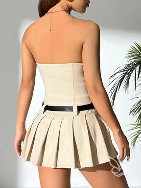 Vestido Bandeau Com Barra Plissada E Caimento Leve Vestido Bandeau Com Barra Plissada E Caimento Leve