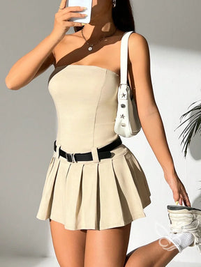 Vestido Bandeau Com Barra Plissada E Caimento Leve Vestido Bandeau Com Barra Plissada E Caimento Leve